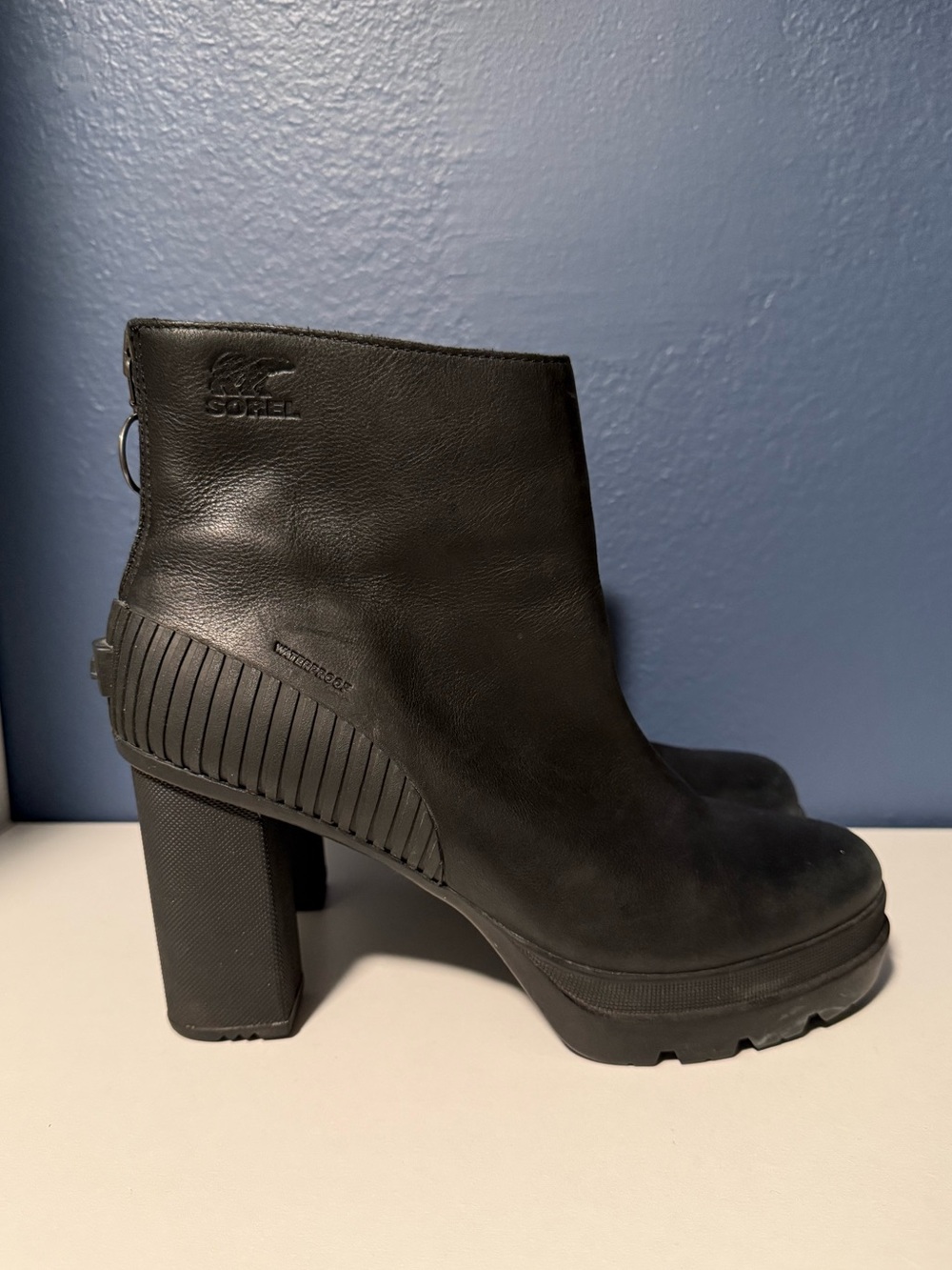 Sorel Dacie Bootie Black Waterproof Leather Platform Ankle Boot Heel Size 9 1/2